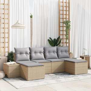 Kerti Kanapé Szett párnával 6 pcs Bézs Poli rattan