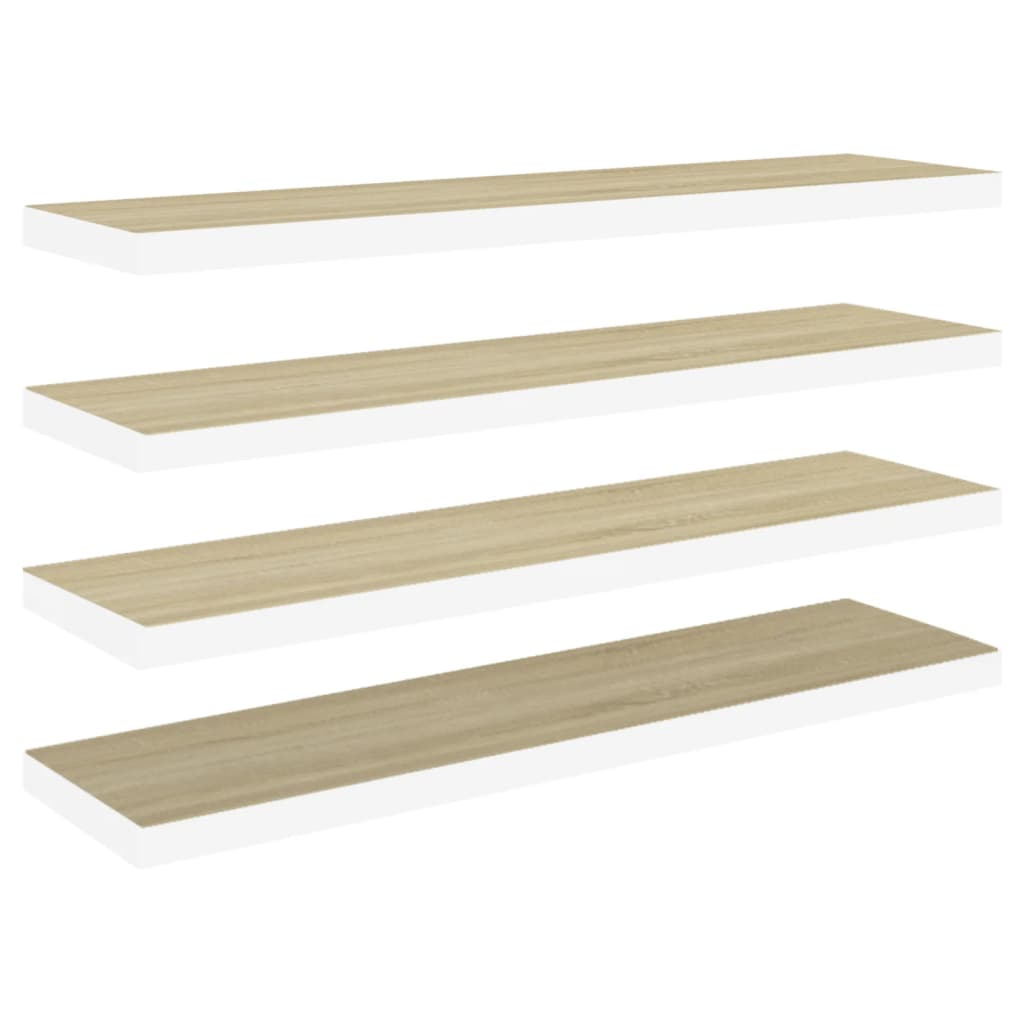 4 db fehér-tölgyszínű MDF lebegő fali polc 90 x 23,5 x 3,8 cm (326584)