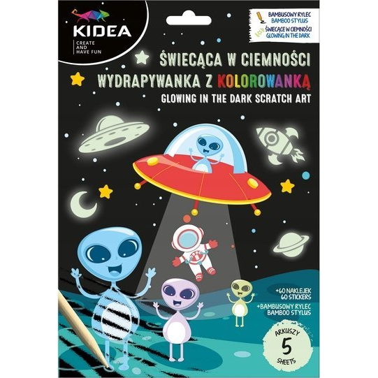 Kidea 2 Az 1-ben Világítós Képkarcoló És Színező Készlet - Űrlények (SCWKKKA) (SCWKKKA)