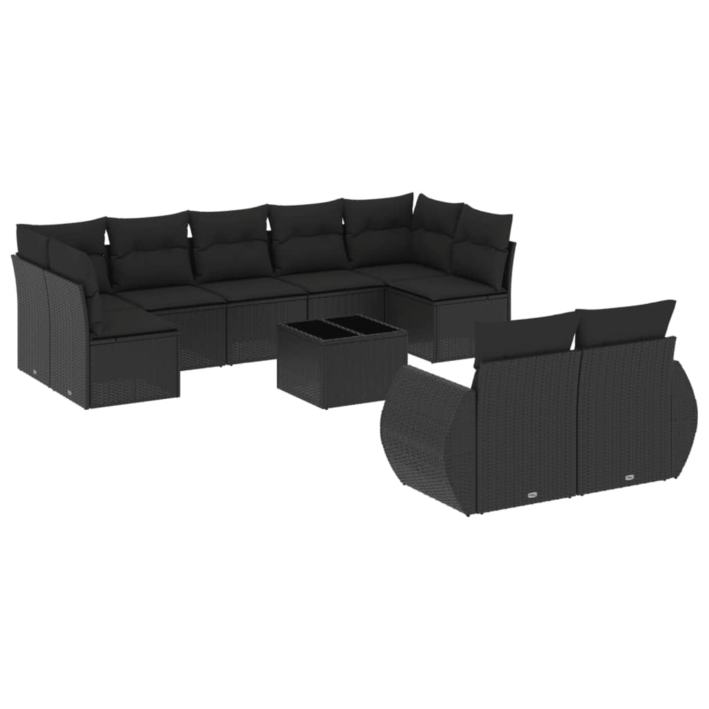 10 részes fekete polyrattan kerti ülőgarnitúra párnákkal (3254162)