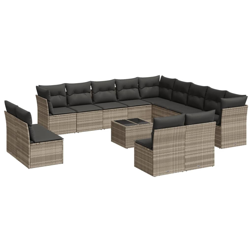 14 részes világosszürke polyrattan kerti ülőgarnitúra párnával (3218502)