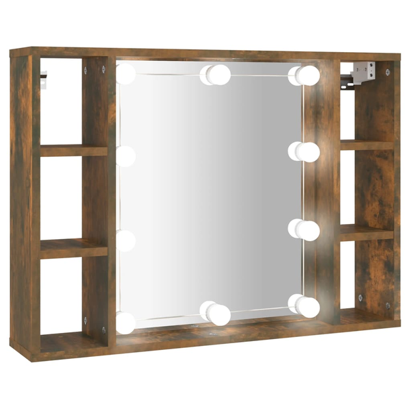 füstös tölgyszínű tükrös szekrény LED-ekkel 76 x 15 x 55 cm