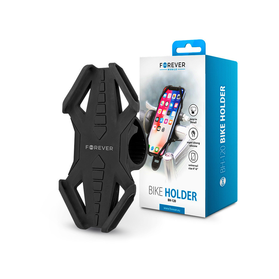 Univerzális kerékpárra szerelhető telefontartó 4-6 méretű készülékekhez - Forever BH-120 Bike Holder - fekete (TF-0094)