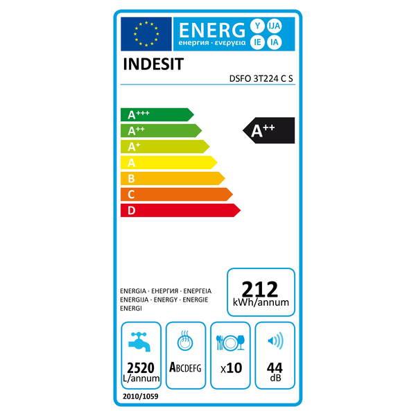 INDESIT DSFO 3T224 C S Mosogatógép keskeny 10 terítékes 45cm E Ezüst