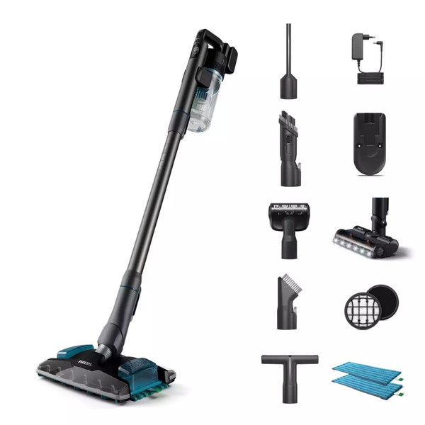 Philips 8000 series XC8057/01 scopa elettrica Aspirapolvere a bastone Batteria Secco e bagnato Ciclonico Senza sacchetto 0,6 L Colore acqua, Nero