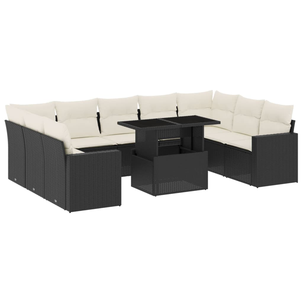 10 részes fekete polyrattan kerti ülőgarnitúra párnákkal (3267476)