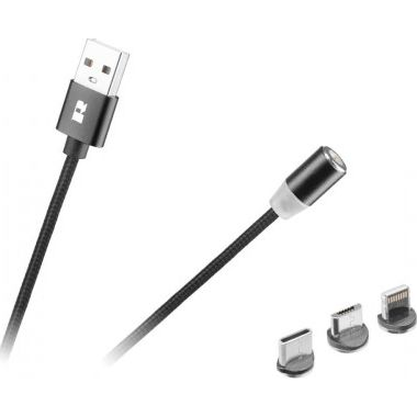 USB kabel REBEL magnetni 2.0 M.- mikro - lightning -C. M., črne barve, 1m