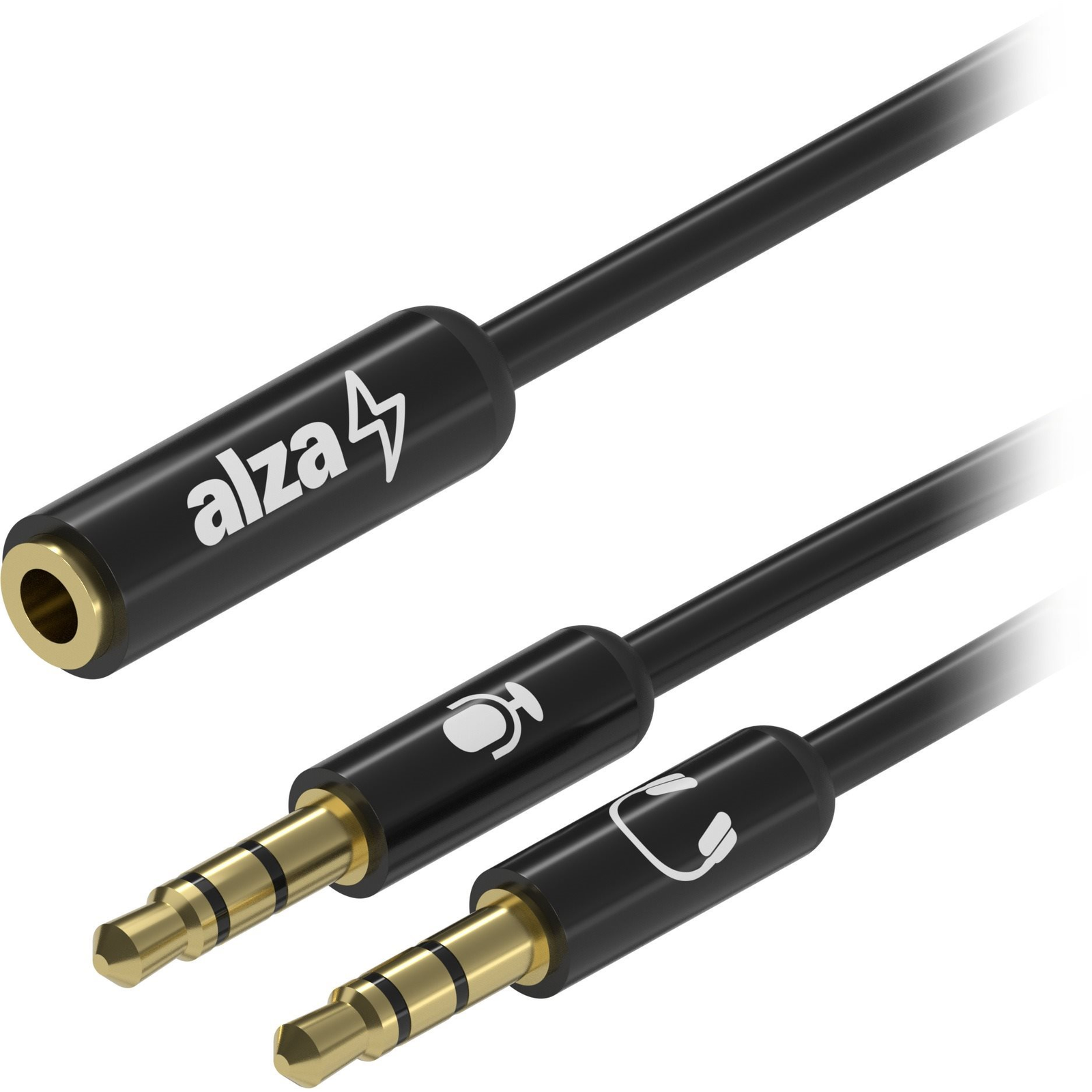 AlzaPower 2x 3.5mm Jack (M) to 3.5mm Jack 4P-TRRS (F) 0.15m fekete (APW-ADCBA4JF23JM0015B)