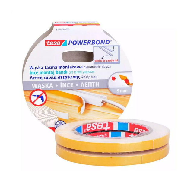 Double-sided adhesive mounting tape TESA, 0.009 x 5 m, 2 rolls per pack