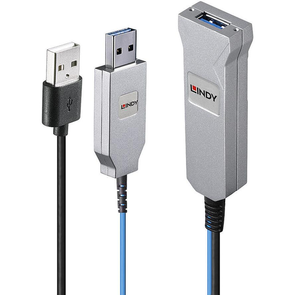 Lindy 43345 USB-kabel USB 3.2 Gen 1 (3.1 Gen 1) 30 m USB A 2 x USB A Blå, Sølv