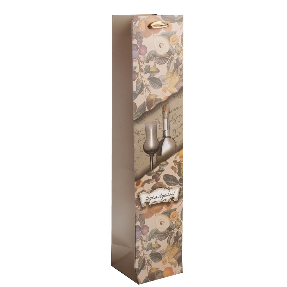 Iris Szalagfüles Papír pálinkás ajándéktasak Egészségedre felirattal (38 x 8cm) - Mintás (371905)