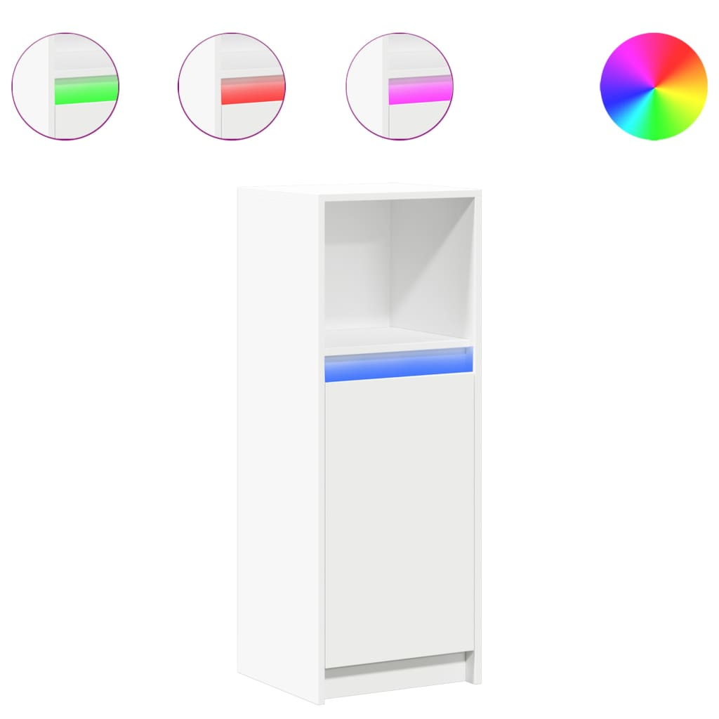 fehér szerelt fa tálalószekrény LED-del 38 x 34 x 100 cm (852166)