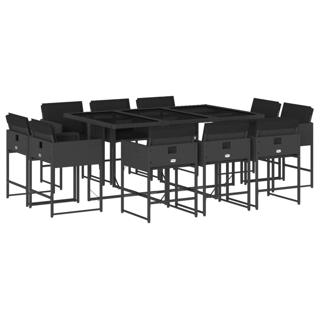11 részes fekete polyrattan kerti étkezőgarnitúra párnákkal (3278154)