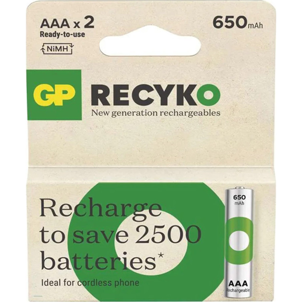 GP ReCyko NiMH újratölthető elem HR03 (AAA) 650mAh 2db. 1000+ töltési ciklus
