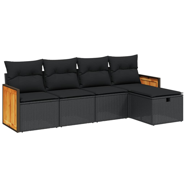 Set mobilier de grădină cu perne, 5 piese, negru, poliratan