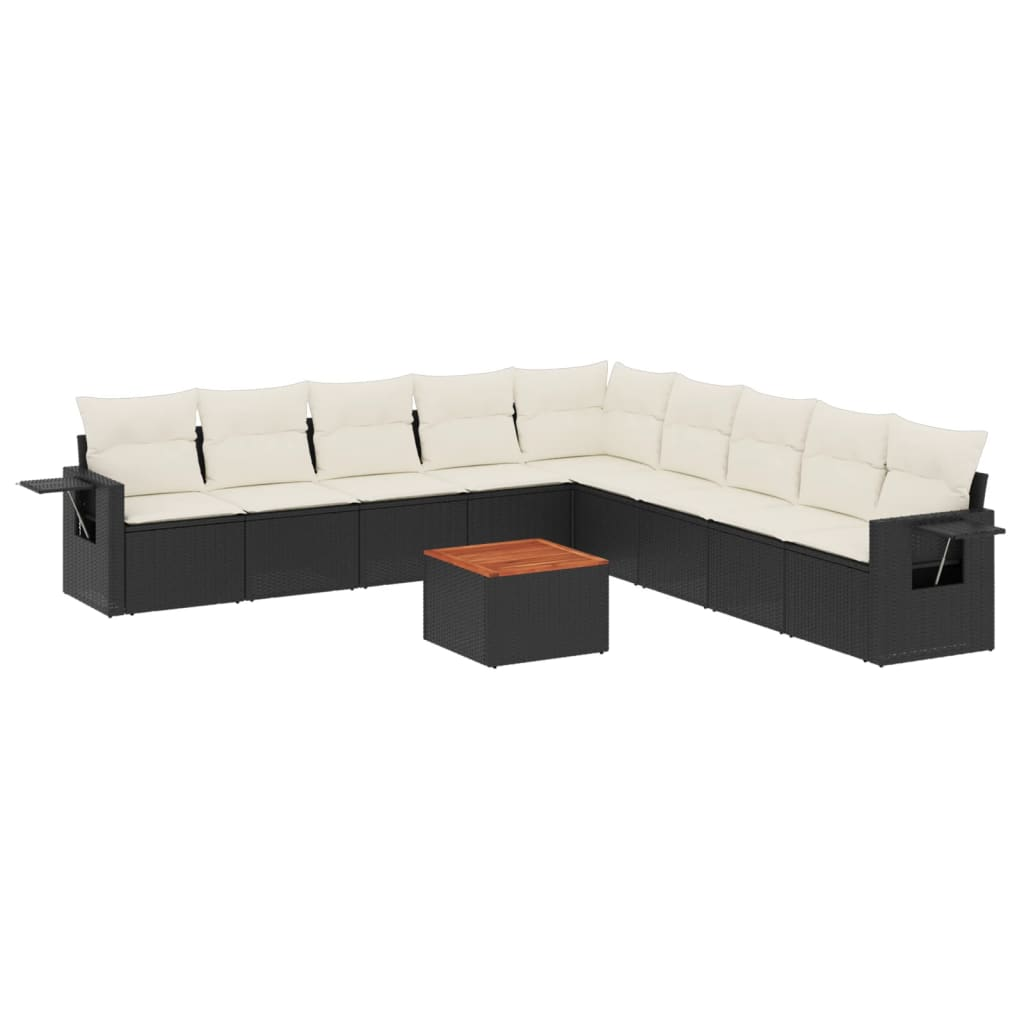 10 részes fekete polyrattan kerti ülőgarnitúra párnákkal (3256938)
