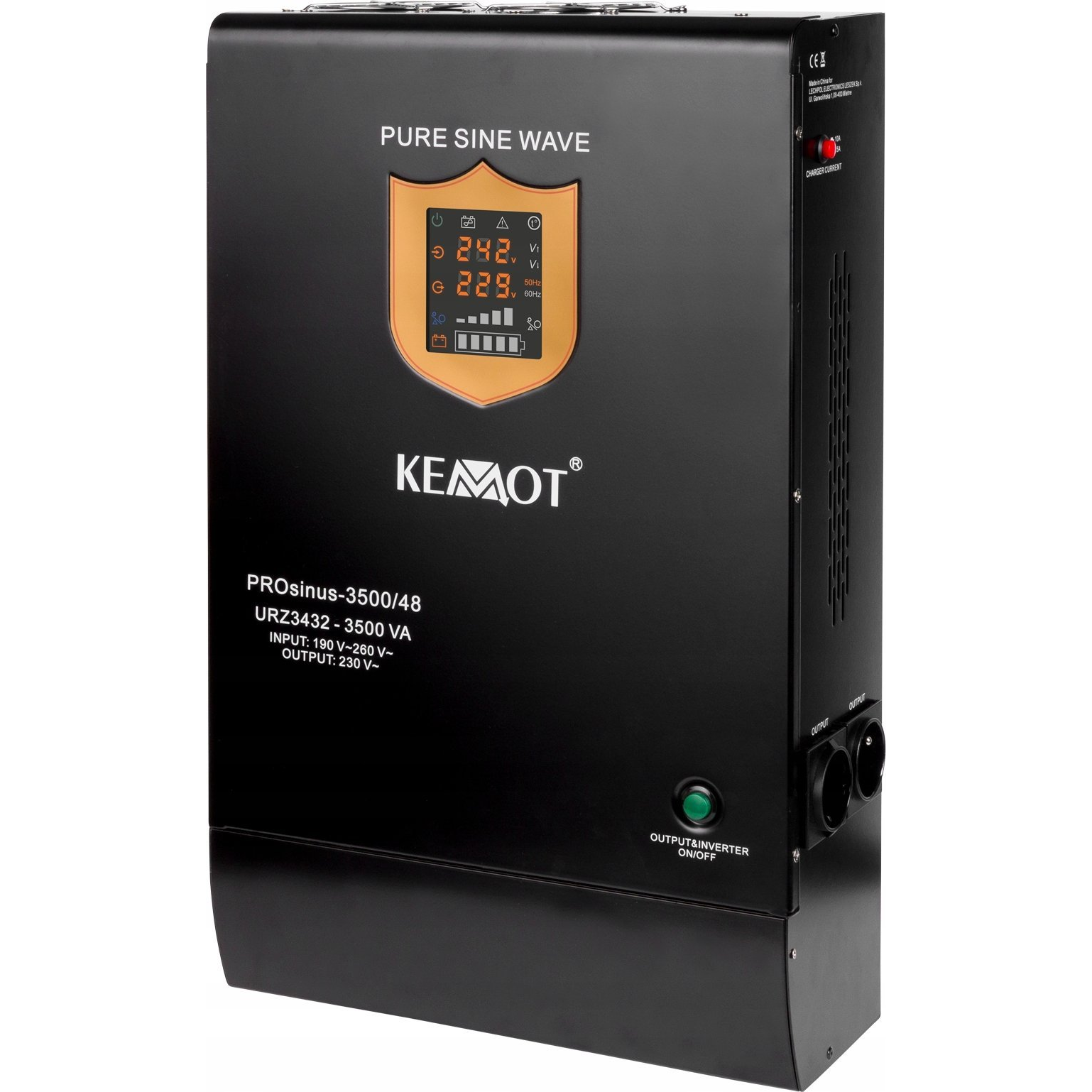 Kemot UPS Prosinus-3500/48 Tiszta Szinusz Hullámú Inverter 48V 230V 3500VA/2400W Töltési Funkcióval - Falra Szerelve (URZ3432)