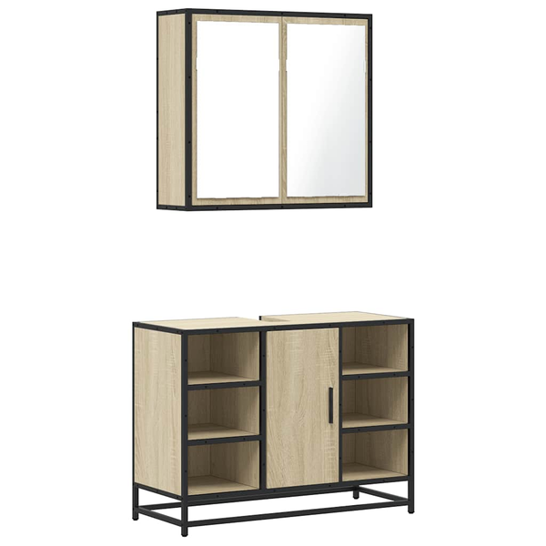 2 részes sonoma tölgyszínű szerelt fa fürdőszobai bútorszett