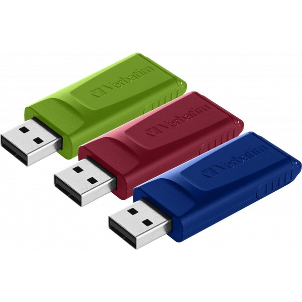 Verbatim 49326 Slider USB Drive, 3x 16 GB - USB Type-A, 2.0, Slide, 8 g, Blue, Green, Red
