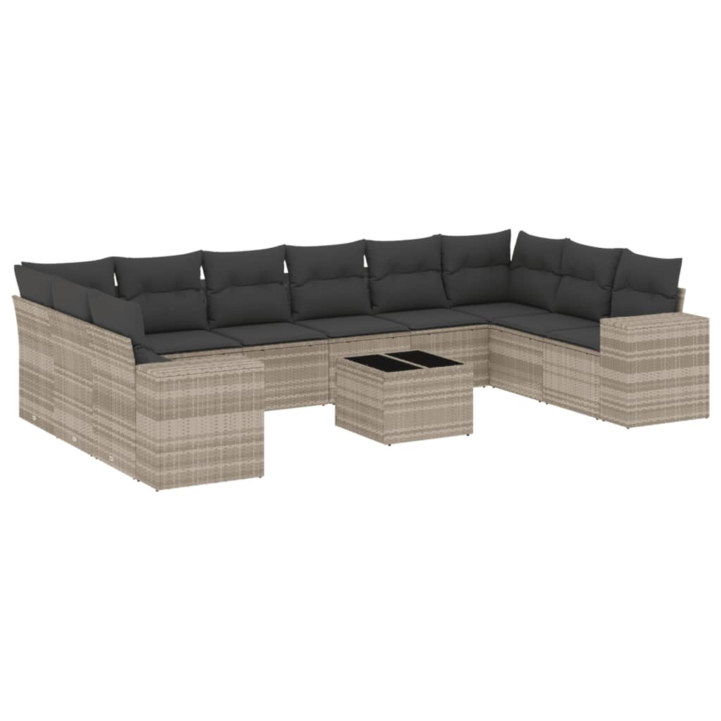 11 részes világosszürke polyrattan kerti ülőgarnitúra párnákkal (3255419)