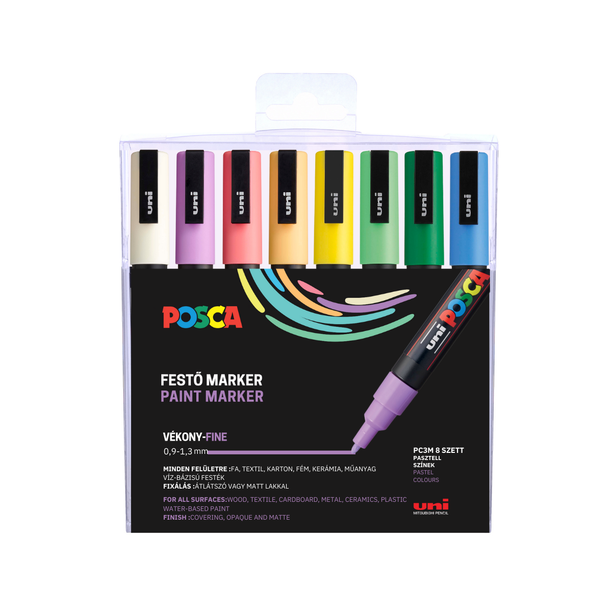 Uni Posca PC-3M 0,9-1,3mm Dekormarker készlet - Vegyes színek (8 db / csomag) (2UPC3MPASZTELL)