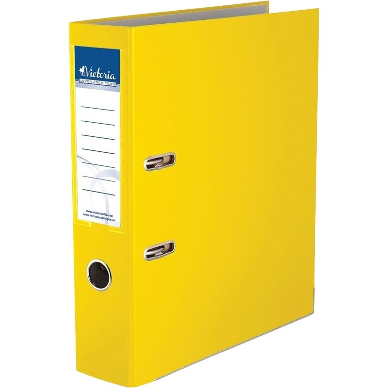 Victoria Basic iratrendező 75mm gerincvastagság, élvédő sínnel, A4 sárga (IDI75S) (IDI75S)