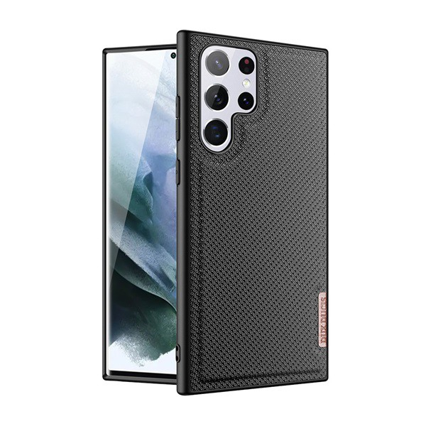 DUX DUCIS FINO szilikon telefonvédő (műanyag belső, közepesen ütésálló, rács minta) FEKETE [Samsung Galaxy S22 Ultra 5G (SM-S908)] (5996591118956)