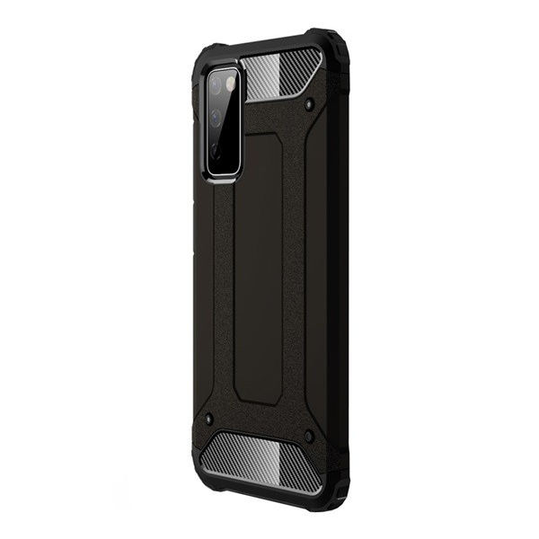 Defender műanyag telefonvédő (közepesen ütésálló, légpárnás sarok, szilikon belső, fémhatás) FEKETE [Samsung Galaxy S20 FE (SM-G780)] (5996591003689)