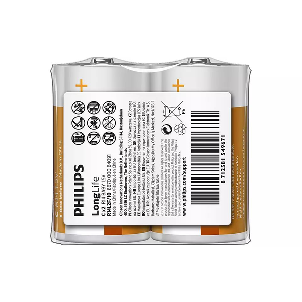 Philips LongLife R14L2F/10 Haushaltsbatterie Einwegbatterie C Zink-Karbon