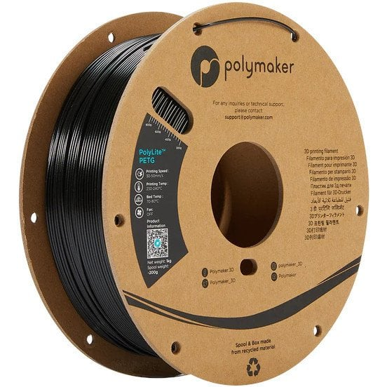 Polymaker PB01001 PolyLite 3D nyomtatószál PETG hőálló, nagy szakítószilárdság 1.75 mm 1000 g Fekete 1 db