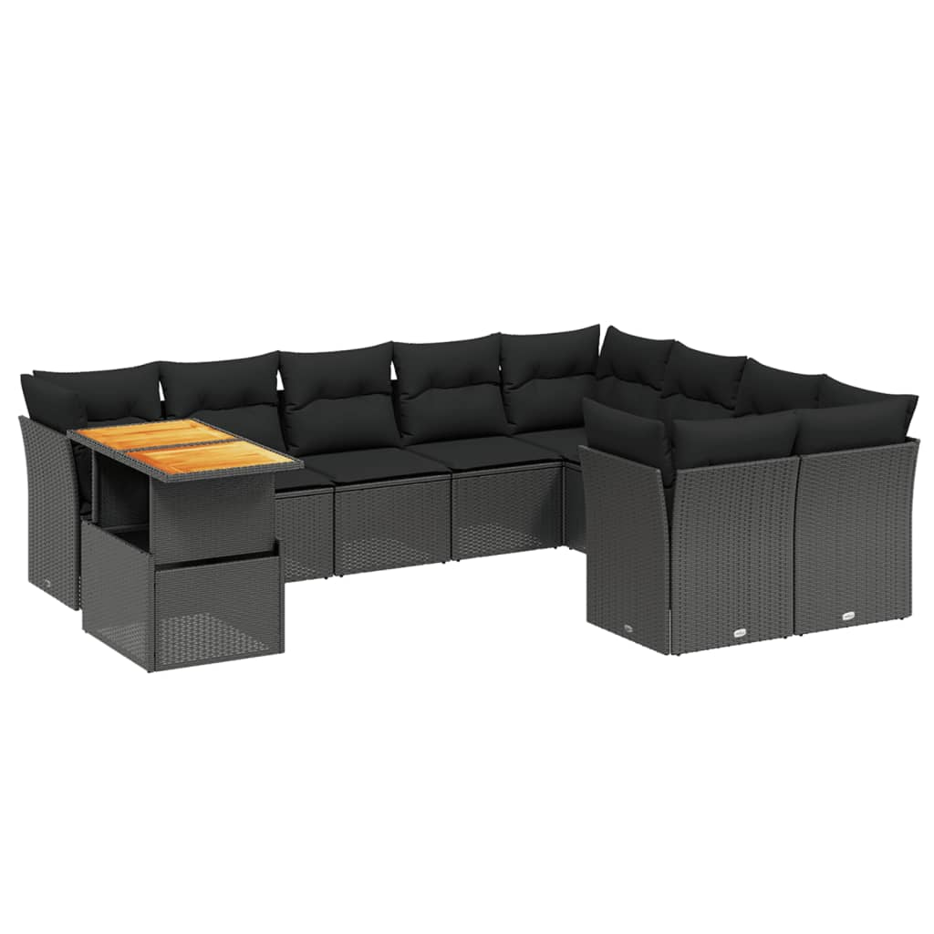 10 részes fekete polyrattan kerti ülőgarnitúra párnákkal (3271013)