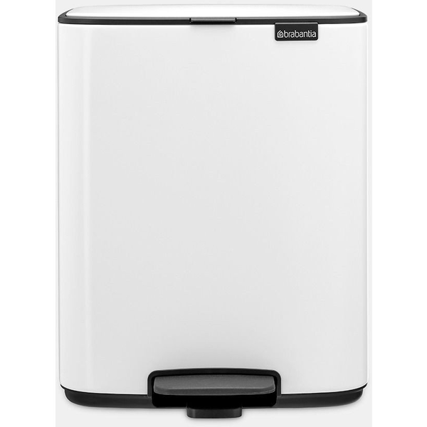 Brabantia Bo Pedal Bin pedálos hulladékgyűjtő szagmentesen záródó Soft-Close fedél, karcsú, négyzetes forma, műanyag tartály, 12L - C méret, acél, fehér - 236907