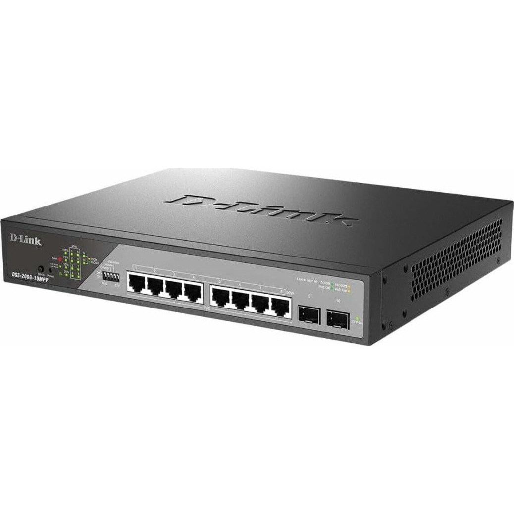 D-Link DSS-200G-10MPP hálózati kapcsoló Vezérelt L2 Gigabit Ethernet (10/100/1000) Ethernet-áramellátás (PoE) támogatása 1U Fekete, Szürke (S55251105)