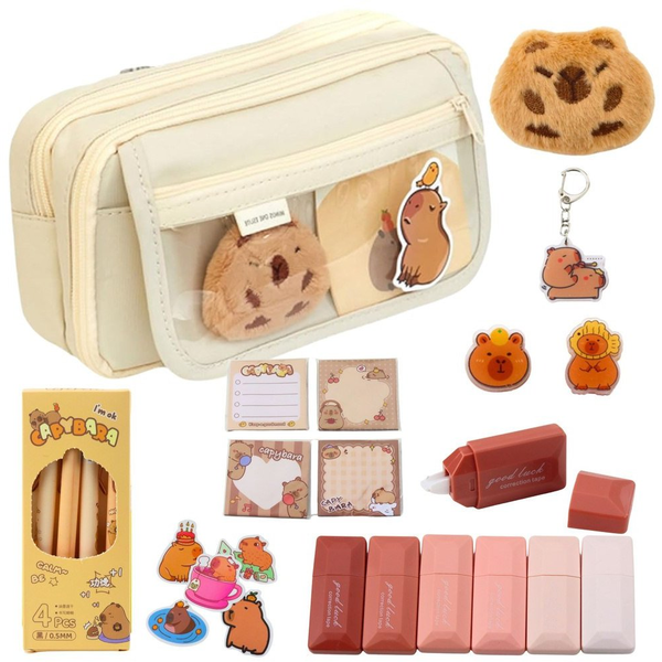 Két Rekeszes Iskolai Tolltartó Zsebekkel És Kiegészítőkkel Capybara 21×12 Cm- 25045