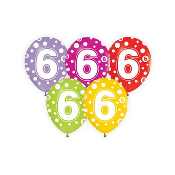 Godan Színes, pöttyös számos lufi 5 darabos szett - 6 (GZ-CYF6) (GZ-CYF6)
