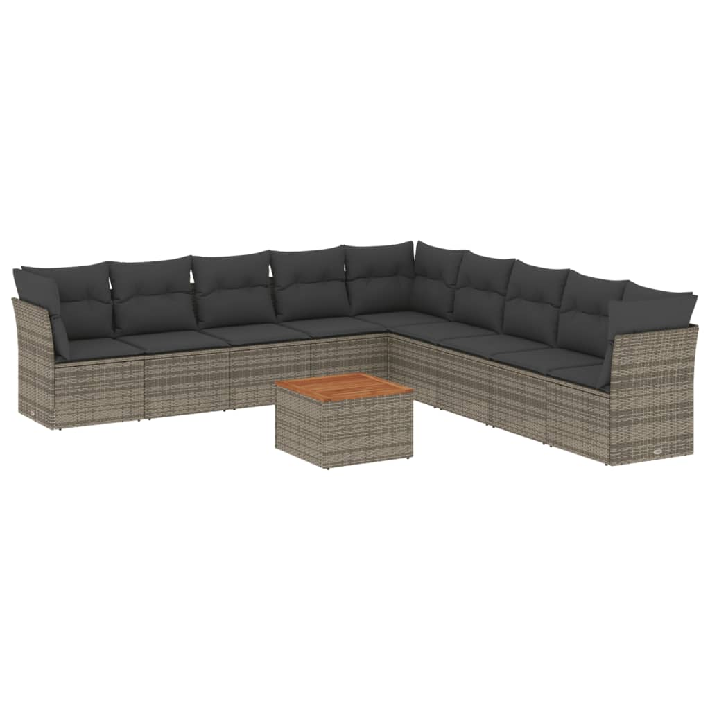 10 részes szürke polyrattan kerti ülőgarnitúra párnákkal (3256025)