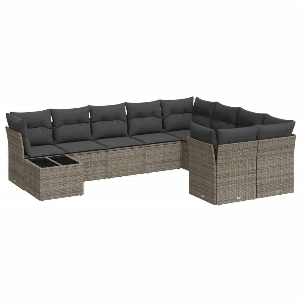 10 részes szürke polyrattan kerti ülőgarnitúra párnákkal (3218190)