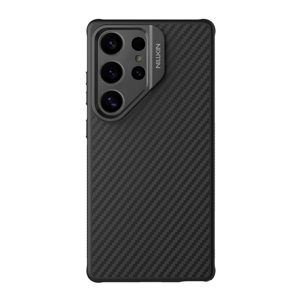 Nillkin CARBOPROP szilikon telefonvédő (ütésállóság, aramid bevonat, kitámasztó, karbon minta) FEKETE Samsung Galaxy S25 Ultra (SM-S938) (GP-167466)