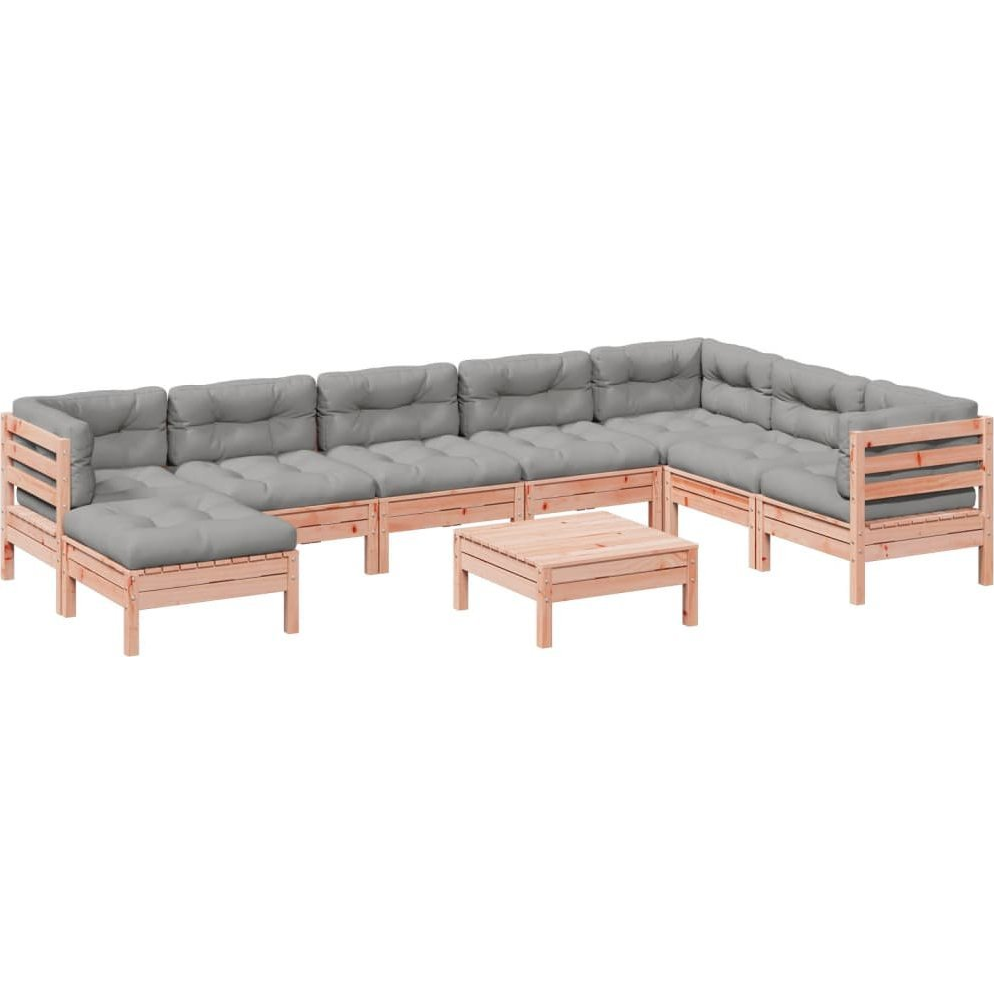 9 részes tömör duglászfenyő kerti kanapészett párnákkal (3299590)