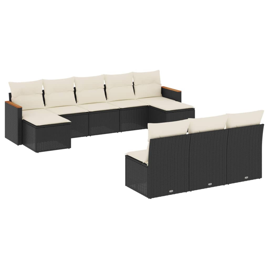 10 részes fekete polyrattan kerti ülőgarnitúra párnákkal (3226385)