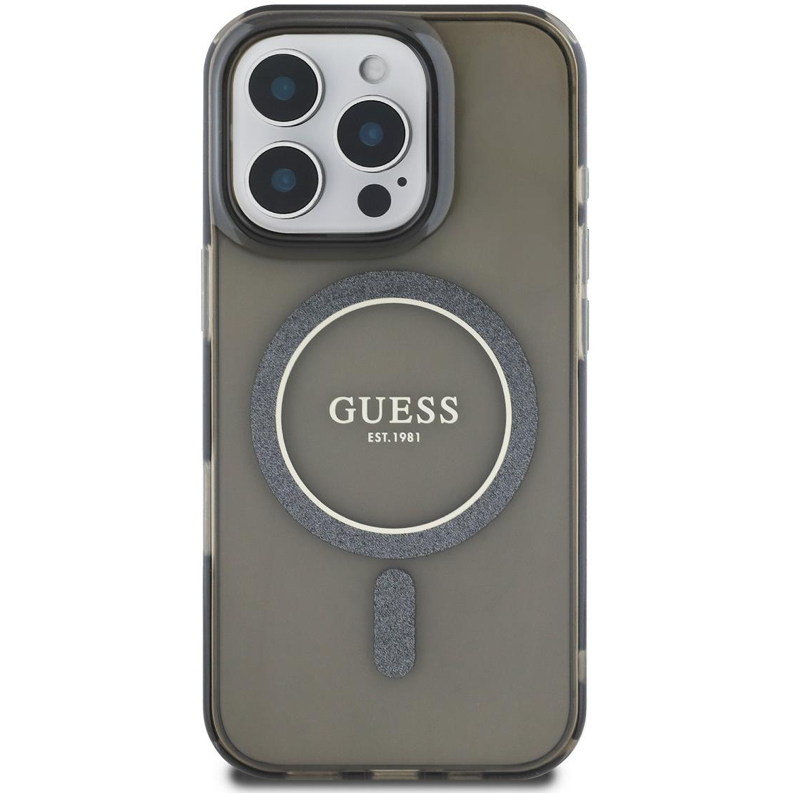 Guess IML Glitter Ring MagSafe iPhone 16 Pro Black tok (GUHMP16LHFGEREK)