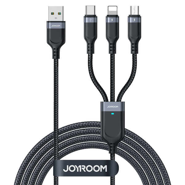 JoyRoom S-1T3018A18 3in1 USB Type-A apa - USB Type-C / Micro USB Type-B / Lightning Adat és töltő kábel - Fekete (1.2m)