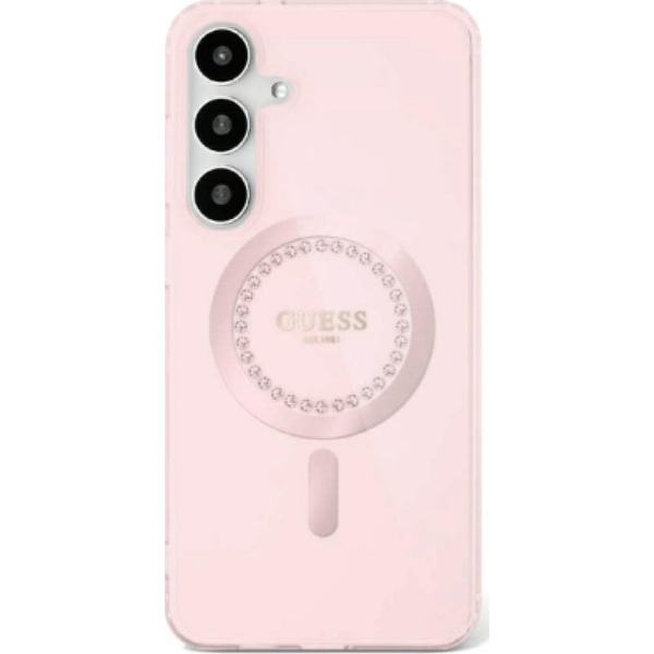 Guess GUHMS25LPFTDTEP IML Rhinestones MagSafe- Kompatibilis Tok Samsung Galaxy S25 Ultra - Rózsaszín