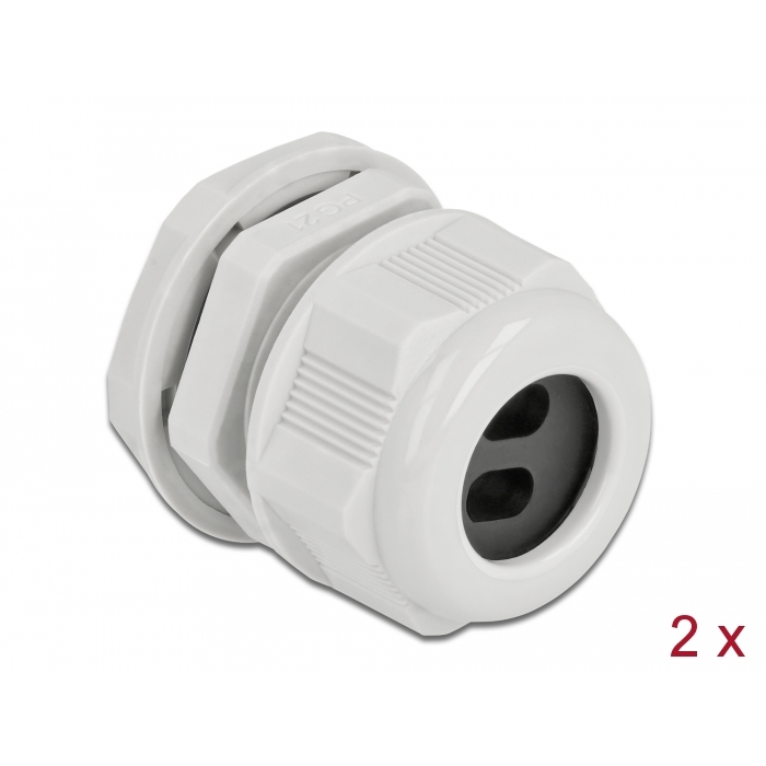 Delock Kábel tömszelence PG21 két kábelbemenettel lapos kábelekhez 2 db. Szürke (60392) (60392)