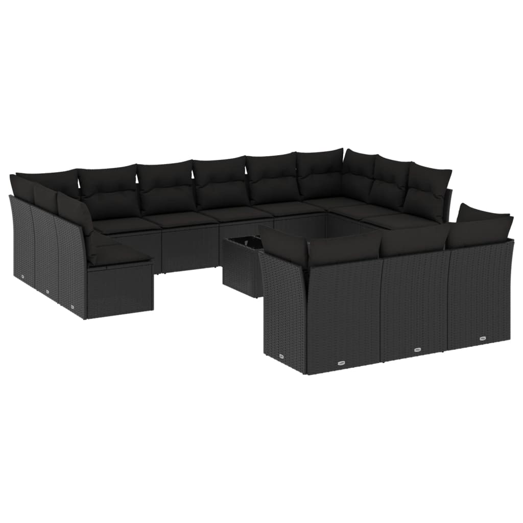 14 részes fekete polyrattan kerti ülőgarnitúra párnákkal (3250294)