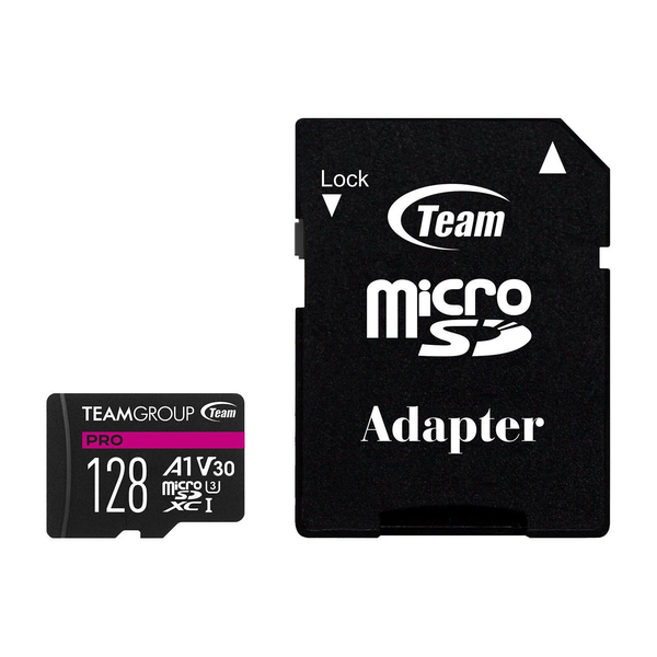 TeamGroup 128GB PRO V30 microSDXC UHS-I CL3 Memóriakártya + Adapter