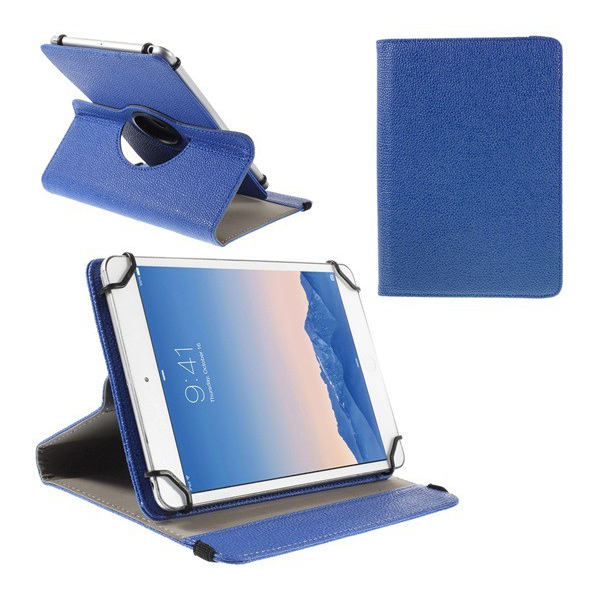 Tok álló, bőr hatású (FLIP, asztali tartó funkció, univerzális, 360°-ban forgatható, 9-10" méret) SÖTÉTKÉK [Alcatel 1T 10.1 WIFI (OT-8091)]