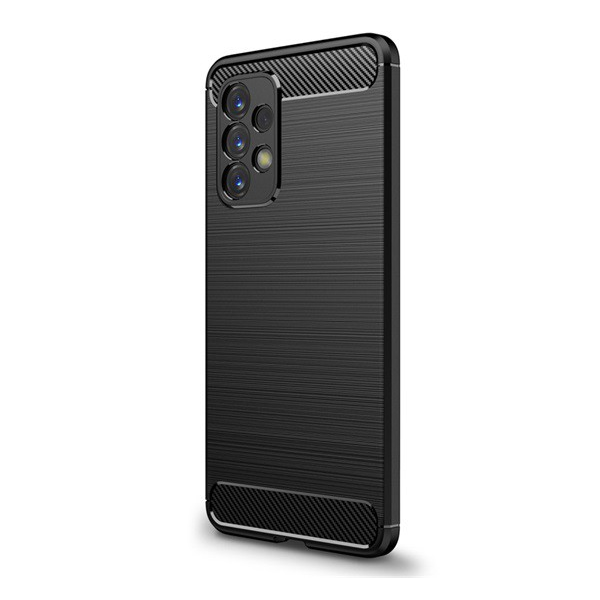 Szilikon telefonvédő (közepesen ütésálló, légpárnás sarok, szálcsiszolt, karbon minta) FEKETE [Samsung Galaxy A33 5G (SM-A336)] (5996591119892)