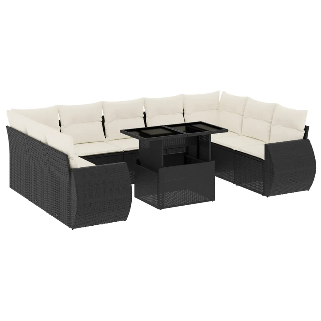 10 részes fekete polyrattan kerti ülőgarnitúra párnákkal (3268736)