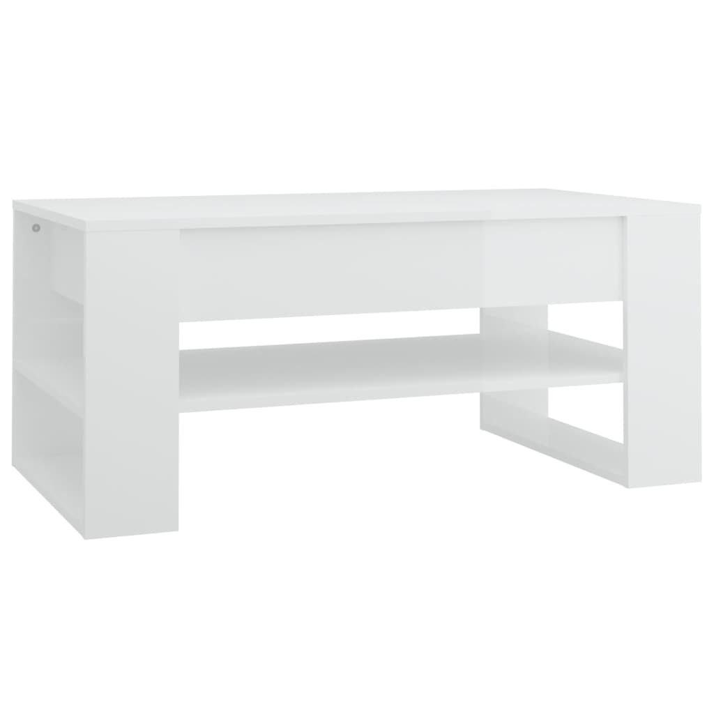 magasfényű fehér szerelt fa dohányzóasztal 102 x 55 x 45 cm (810905)